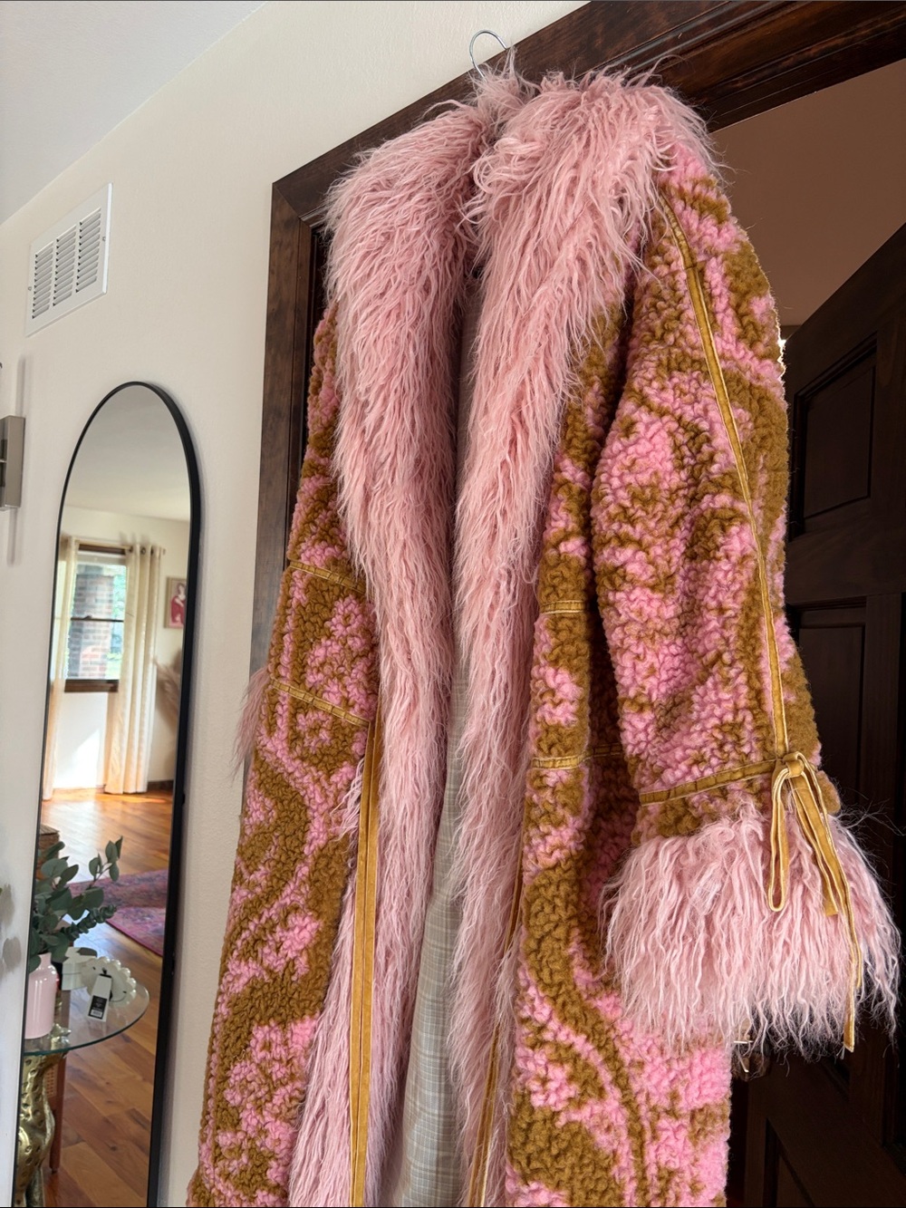 Free People Pink & Olive Floral Faux Fur Coat - Picture 7 of 9